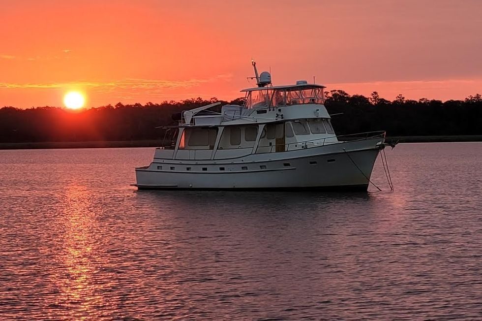 Cavalier at anchor at sunset